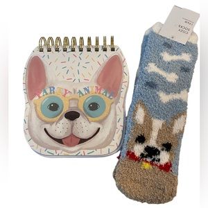 Kid’s Cozy Dog Socks and Cute French Bulldog Notepad